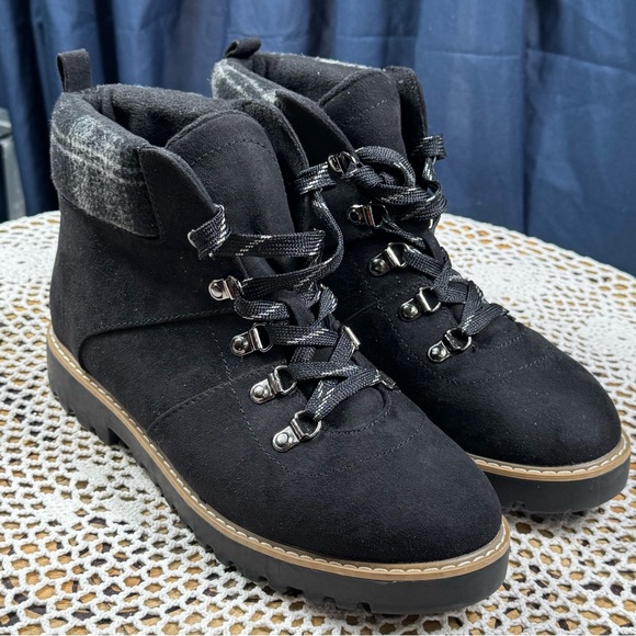 Sonoma Black w/Plaid Women's Hiking Boots Size 9 M Kohl’s Lace Up Ankle  3149 - Picture 2 of 11